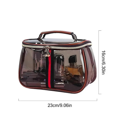 New Retro Vintage Vanity Bag, Clear Makeup Organizer with Handle, Waterproof Transparent Toiletry Bag, Large Capacity Cosmetic Makeup Bag for Women, Travel Skincare Storage Case (Coffee)