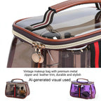 New Retro Vintage Vanity Bag, Clear Makeup Organizer with Handle, Waterproof Transparent Toiletry Bag, Large Capacity Cosmetic Makeup Bag for Women, Travel Skincare Storage Case (Coffee)